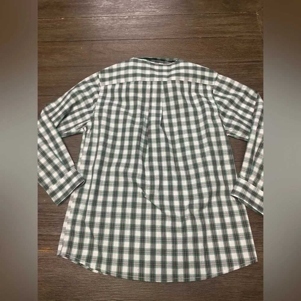 J.Bailey Roscoe plaid stripe long sleeve button down boy shirt green white plaid